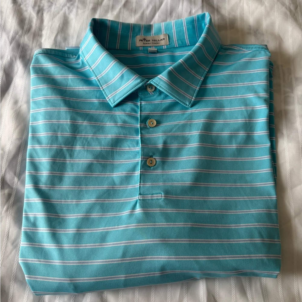 Tommy Bahama Men's Turquoise Striped Shirt Size XXL